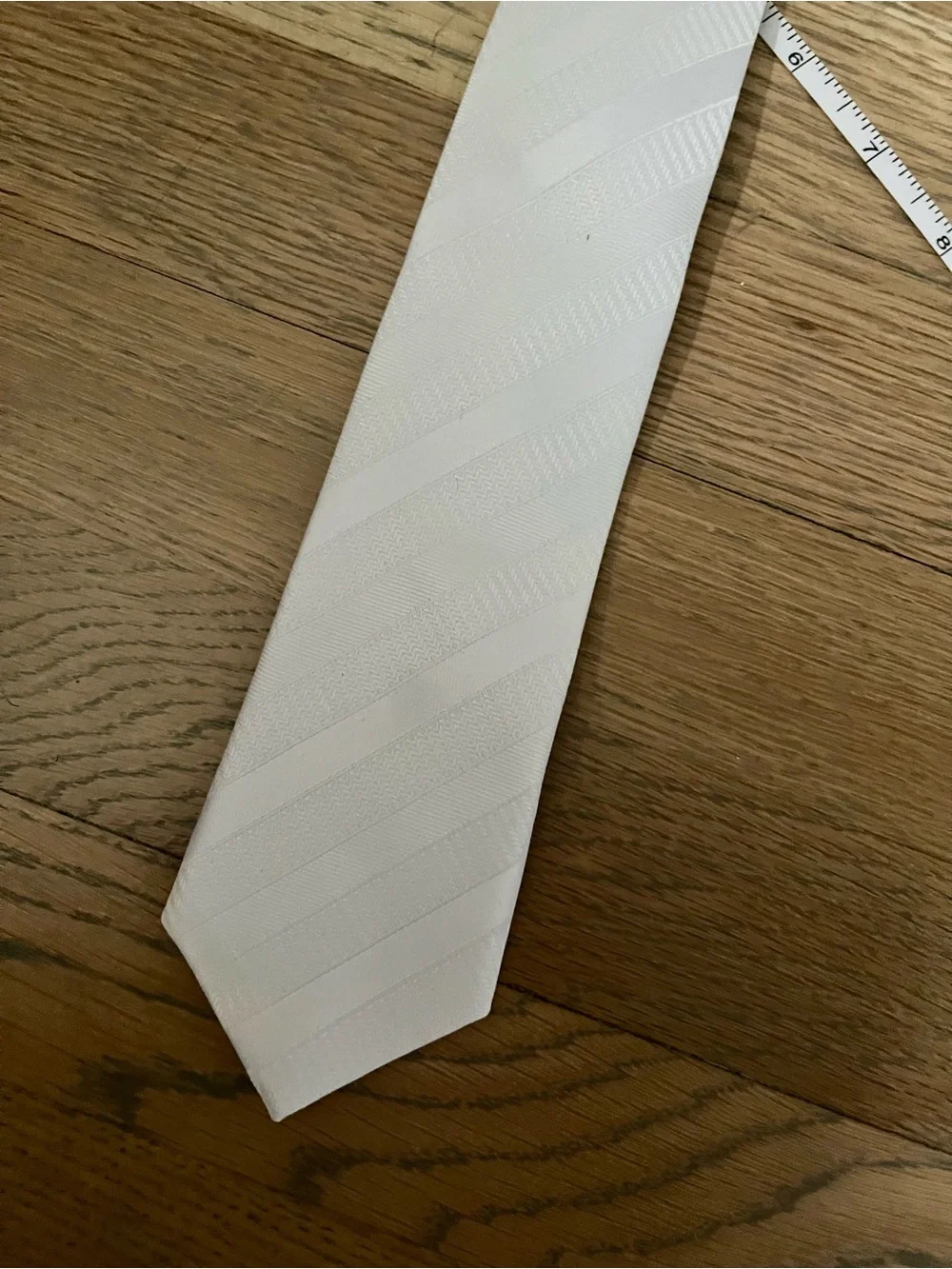 Boys White Pre-Tied Striped Zipper Tie